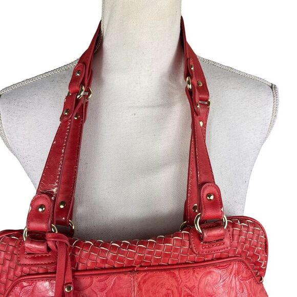 MC Coral Pink Purse Shoulder Bag Large Embossed Faux Leather - Picture 10 of 16